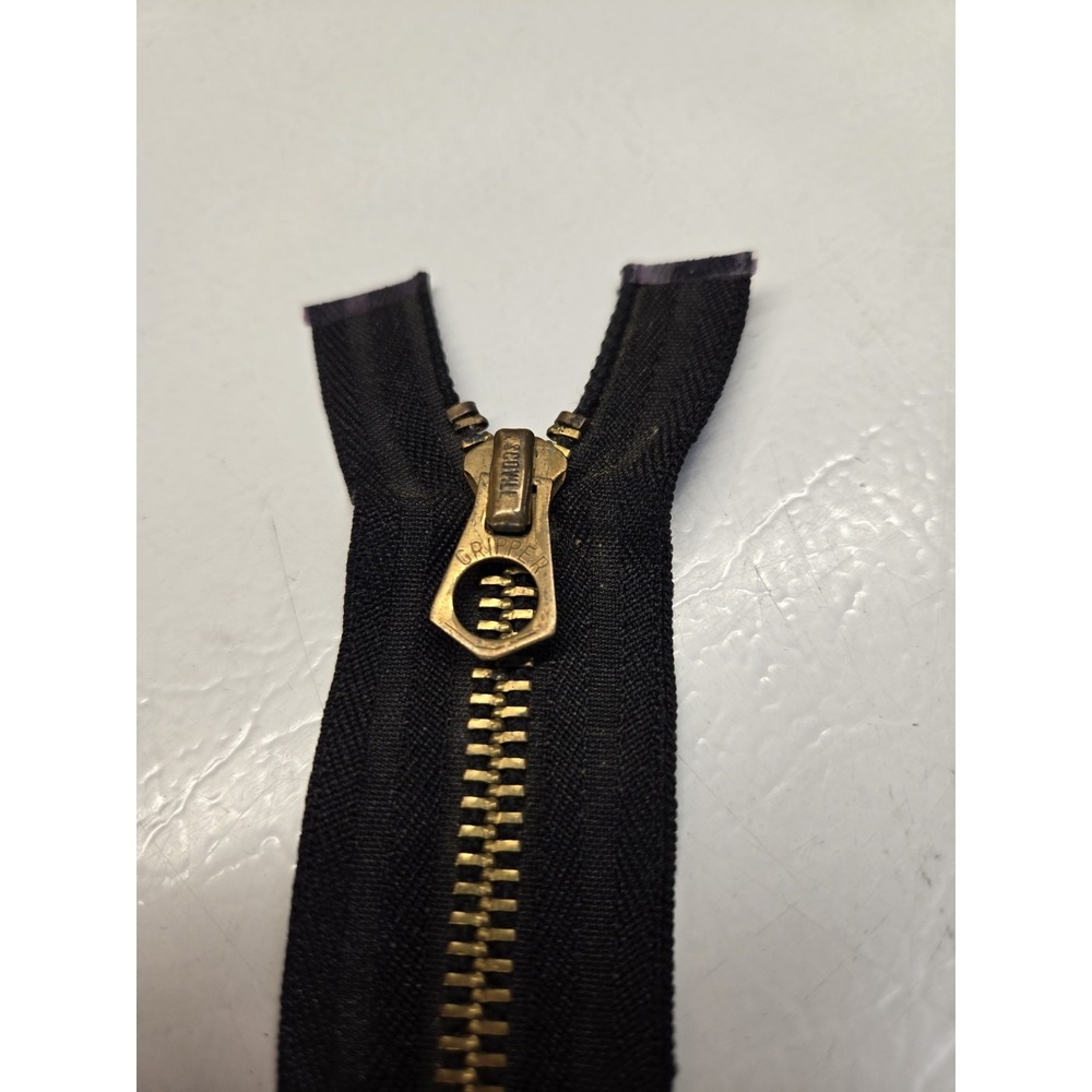 Vtg Scovill Gripper Brass Zipper 11.5" Black Separating Open End Made In USA